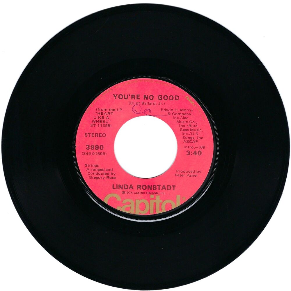 Linda Ronstadt ‎45 RPM - You're No Good / I Can't Help It - Capitol VG Rock '74